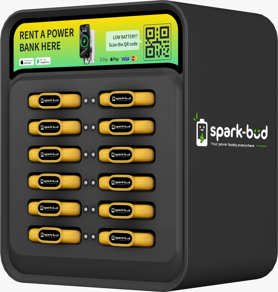 SparkBud power bank rental station mockup